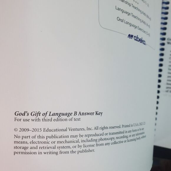 Abeka God's Gift of Language B Writing & Grammar Work-text, Answer Key 3rd Ed - Picture 3 of 7